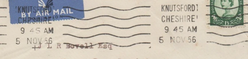 Postmark of Kuntsford Cheshire Krag machine 1956